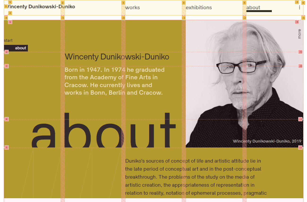 Wincenty Dunikowski-Duniko - About Section Grid Overlay - Website by Modulus, Kraków. Art direction: Mikołaj Dunikowski and Zofia Dunikowska