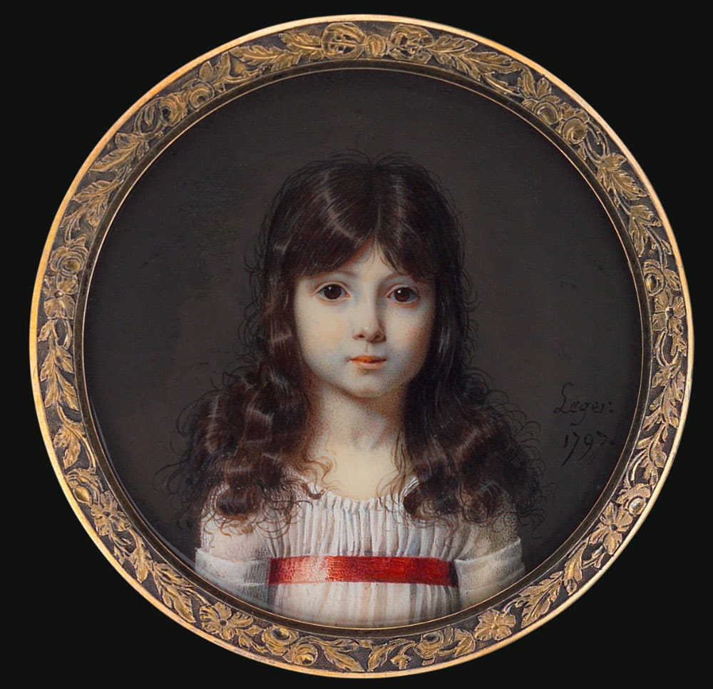 Girl in White Dress with Red Silk Belt by Léger, 1797 from the Tansey Collection of Miniatures
